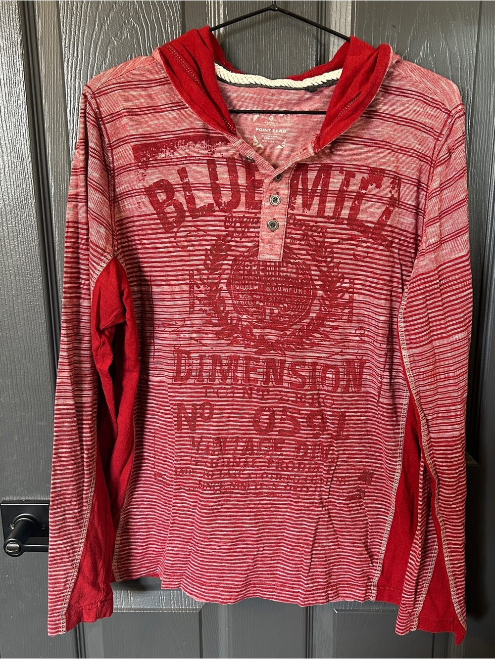 Point Zero Red Striped Hooded Long Sleeve Sweater Shirt 100% Cotton